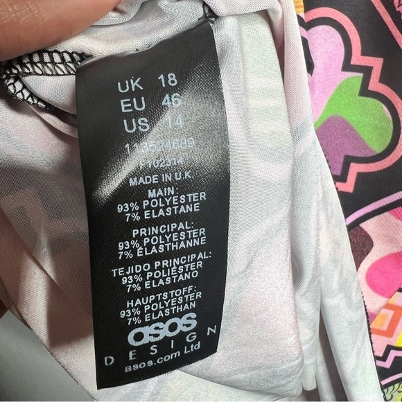 ASOS Curve Size 14 Retro Print V-Neck Flare Sleeve Mini Dress NEW - Picture 9 of 10